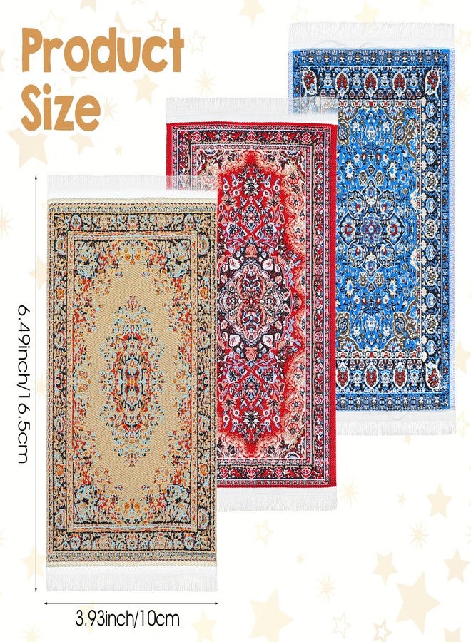 Heclia Dollhouse Rug 3 PCS Miniature Dollhouse Accessories 1:12 Vintage Woven Dollhouses Rug Mini Carpet for Dollhouses Furniture Mini Floral Print Carpet for Doll House Floor Decor(Blue, Yellow,Red) - Image 2